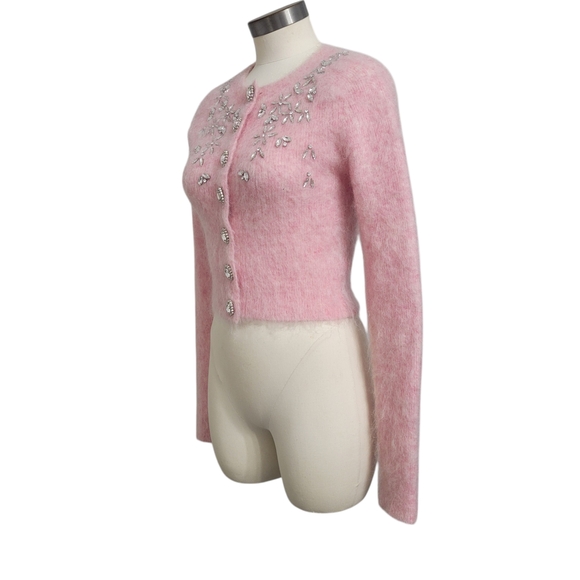 Embellished-Mohair-Blend-Cardigan-by-Rabanne Chic Pink Embellished Cardigan XS - Picture 7 of 12